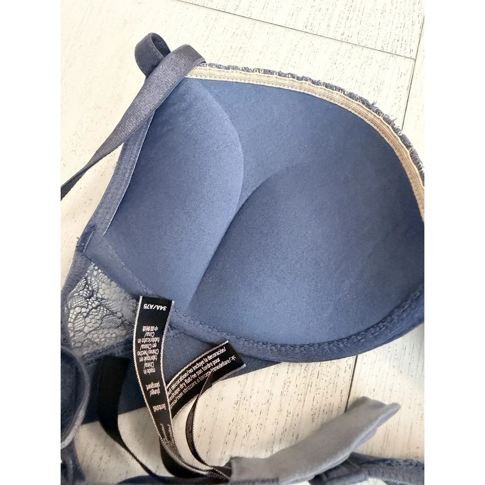 Victoria's Secret Bombshell Plunge Add 2 Cups Sz 34A Blue Lace Shimmery